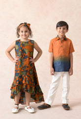 Squash color silk sibling set for Sister + Brother image 0
