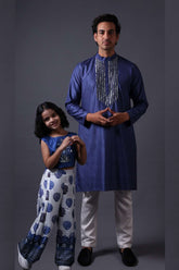 Neeli buti Hand Embroidered twinning set for Father + Daughter image 0