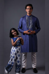 Neeli buti Hand Embroidered twinning set for Father + Daughter image 0