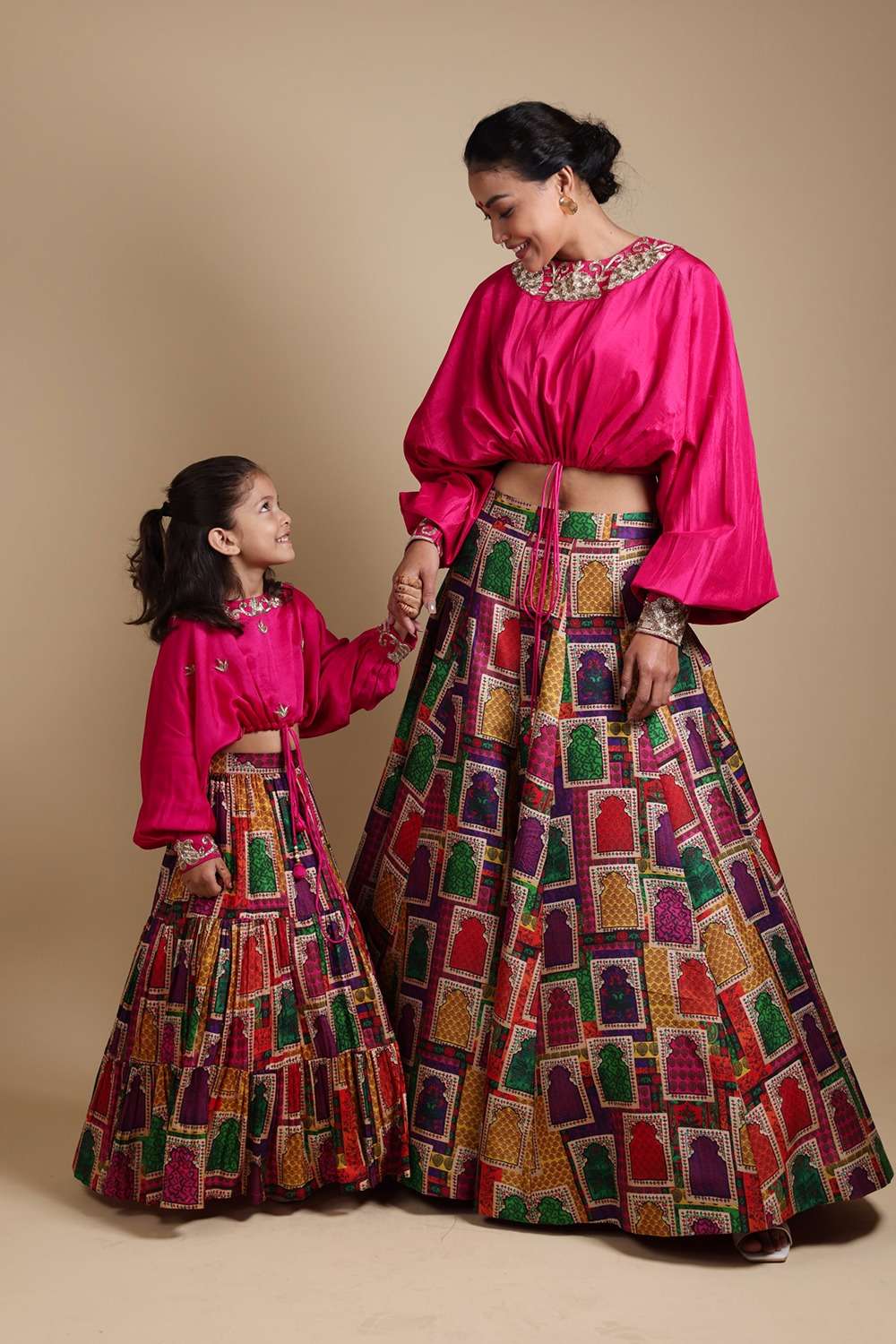 Hand-Embroidered Jharokha Print Twinning Set for Mom + Daughter image 0