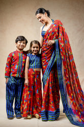 Birds print hand embroidered twinning set for Mom + Daughter + Son image 0