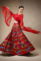 Hand Embroidred Lehenga With Drape Blouse And Feather Dupatta image 2