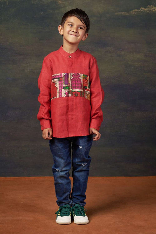 Red Shirt with Jharokha Panel image 0