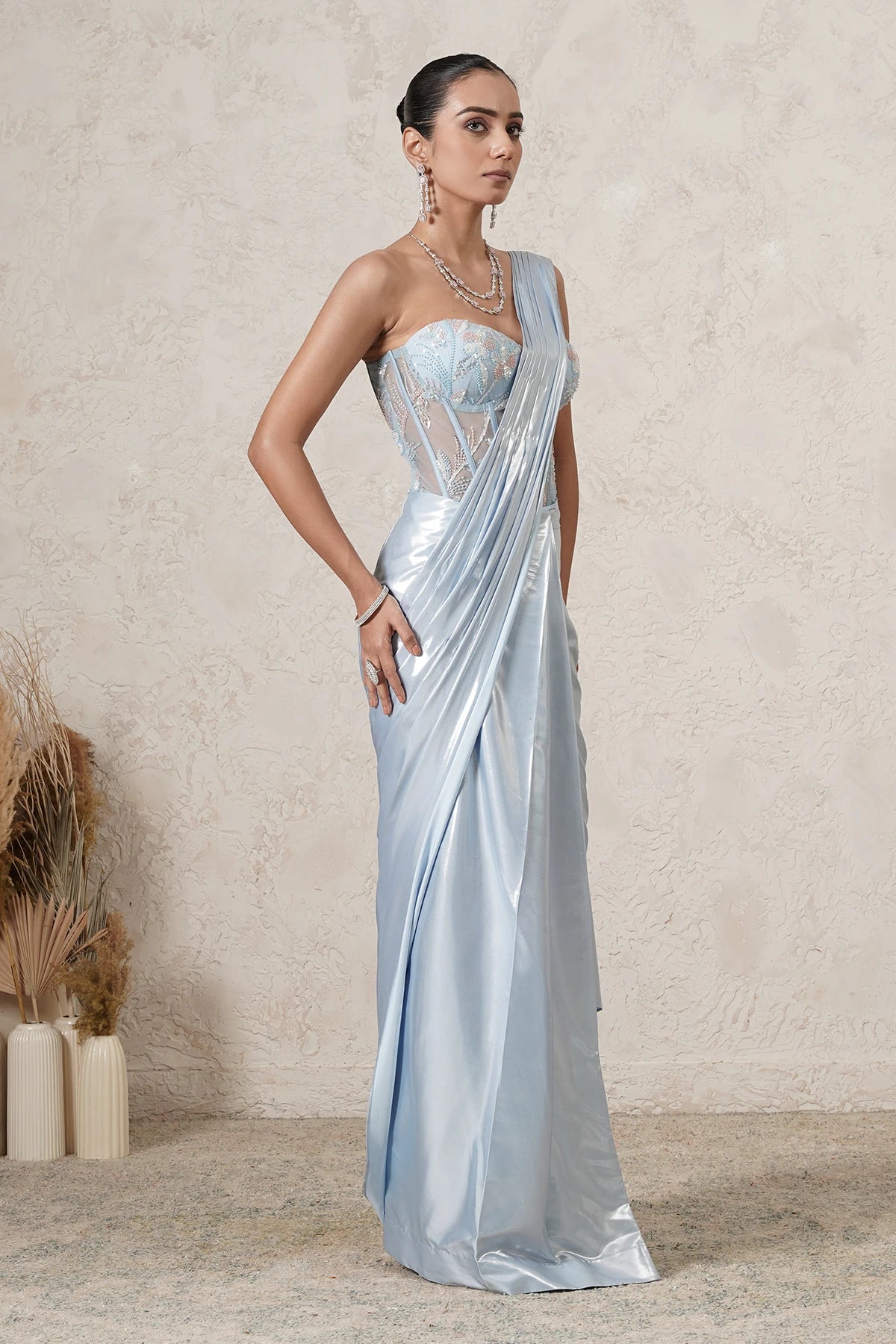 Shabnam Pre-Draped Saree with Hand-Embroidered Corset Blouse