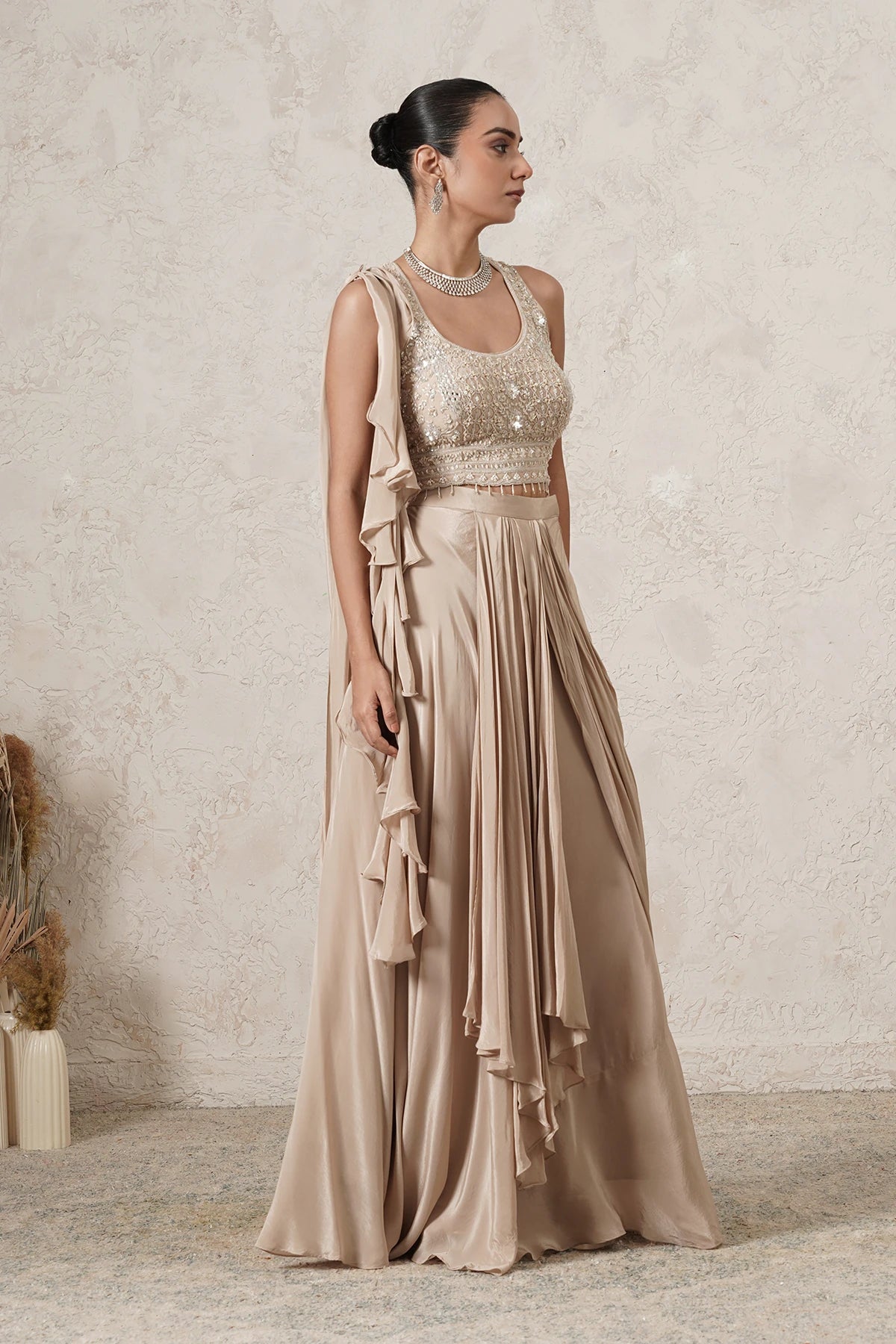 Lehar Ruffle Pre-Draped Saree with Sequin Blouse