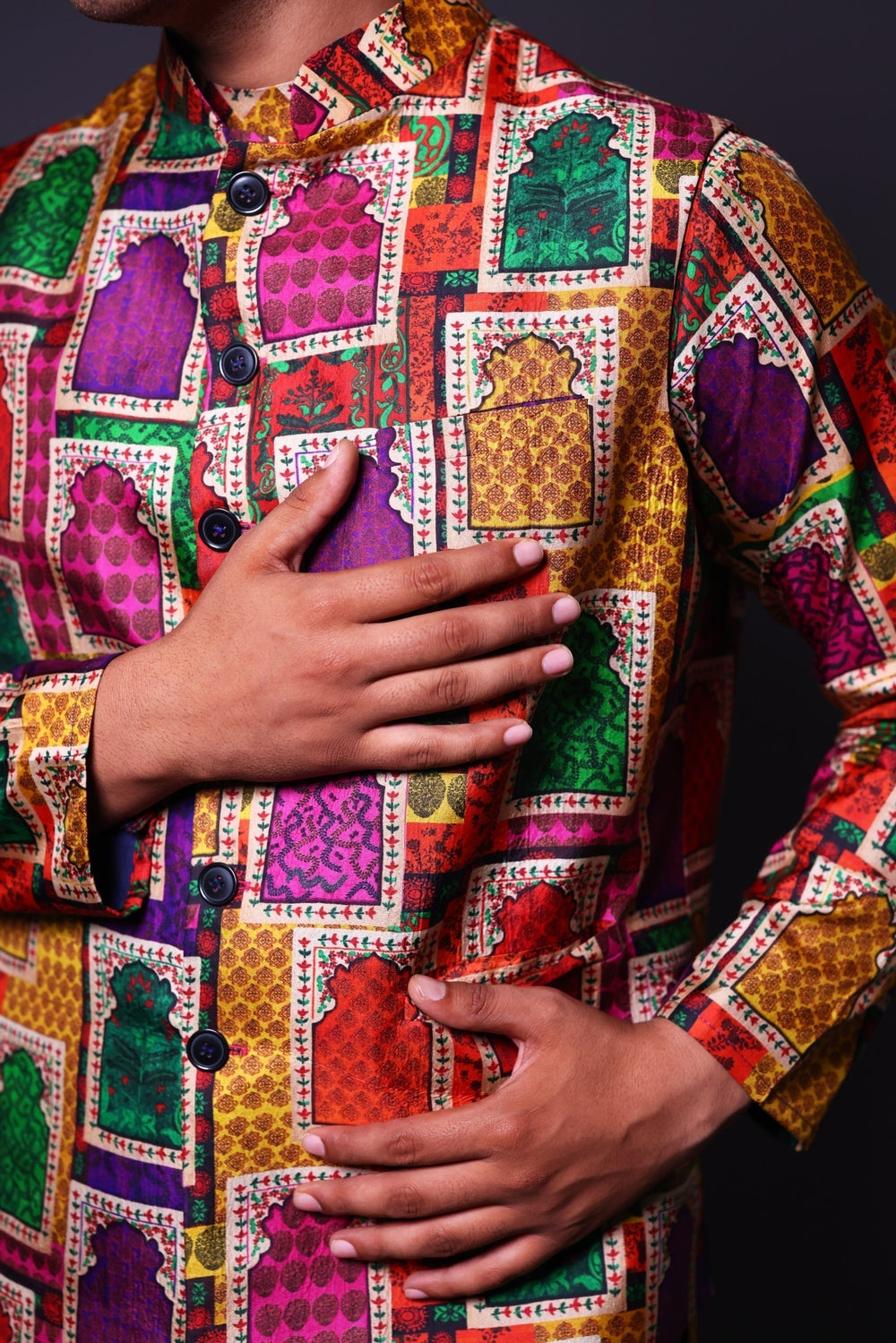 Nehru Jacket With Asymmetrical Kurta And Pant image 5