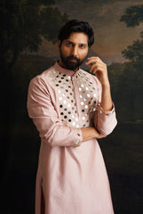 Burnt pink hand embroidered Mirror Work Kurta with Matching Pyjama image 6