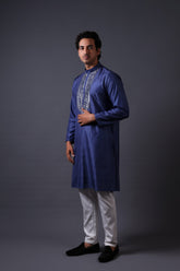Frost grey gold fully hand embroidered mirror kurta set image 0