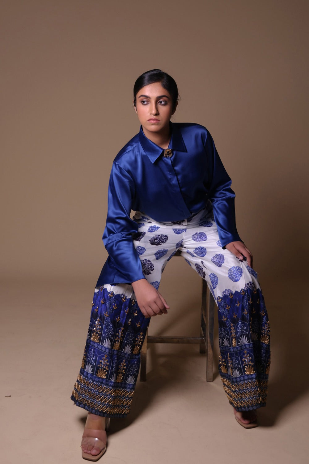 Hand Embroidered Flared Pants With Shirt image 6