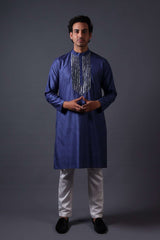 Neeli buti Hand Embroidered twinning set for Father + Daughter + Son image 1