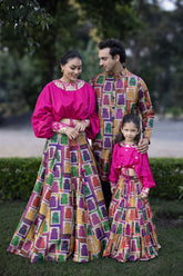 Hand-Embroidered Jharokha Print Twinning Set for Mom + Father + Daughter image 0