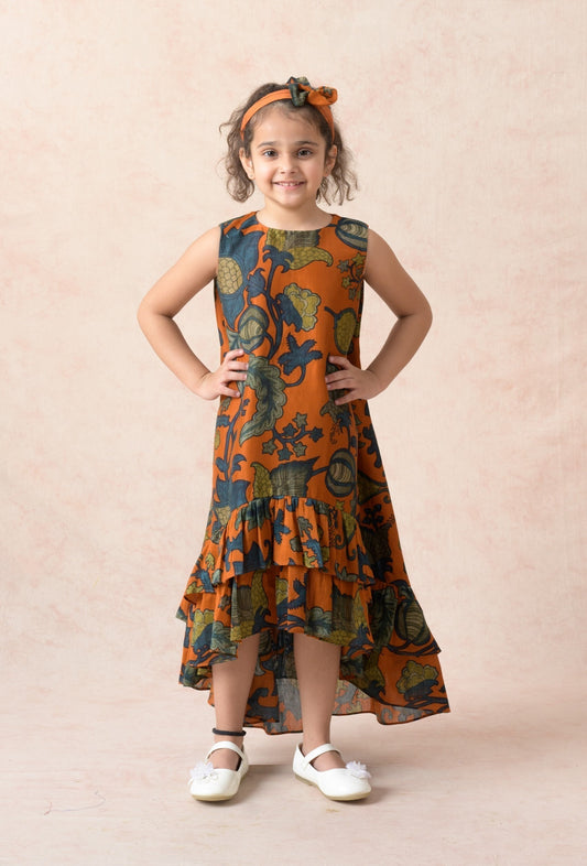 Floral flared silk dress image 0