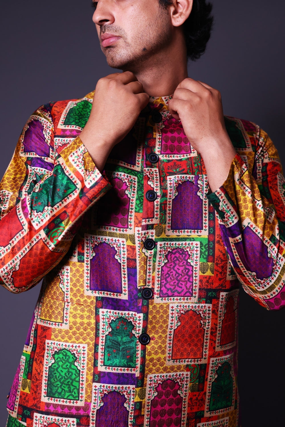 Nehru Jacket With Asymmetrical Kurta And Pant image 4