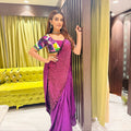 Celebrity Akshara Singh in our Magenta Signature Print Hand-Embroidered Saree