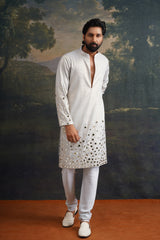Silver ash Hand-Embroidered Mirror Work Kurta Set image 2