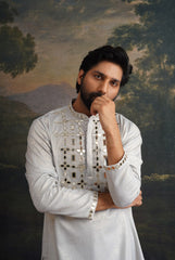 Ice grey gold hand emroidered kurta set image 1