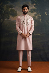 Burnt pink hand embroidered Mirror Work Kurta with Matching Pyjama image 1