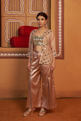 Mirror work Bustier with hand embroidered jacket and pants image 0