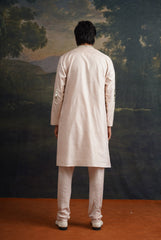 Beige hand embroidered Mirror Work Kurta with Matching Pant image 3