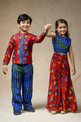 Birds print hand embroidered twinning set for Sister + Brother image 0