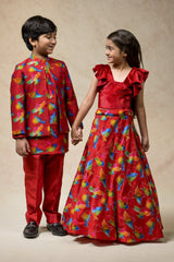 Hand Embroidered birds print twinning set for Sister + Brother image 1