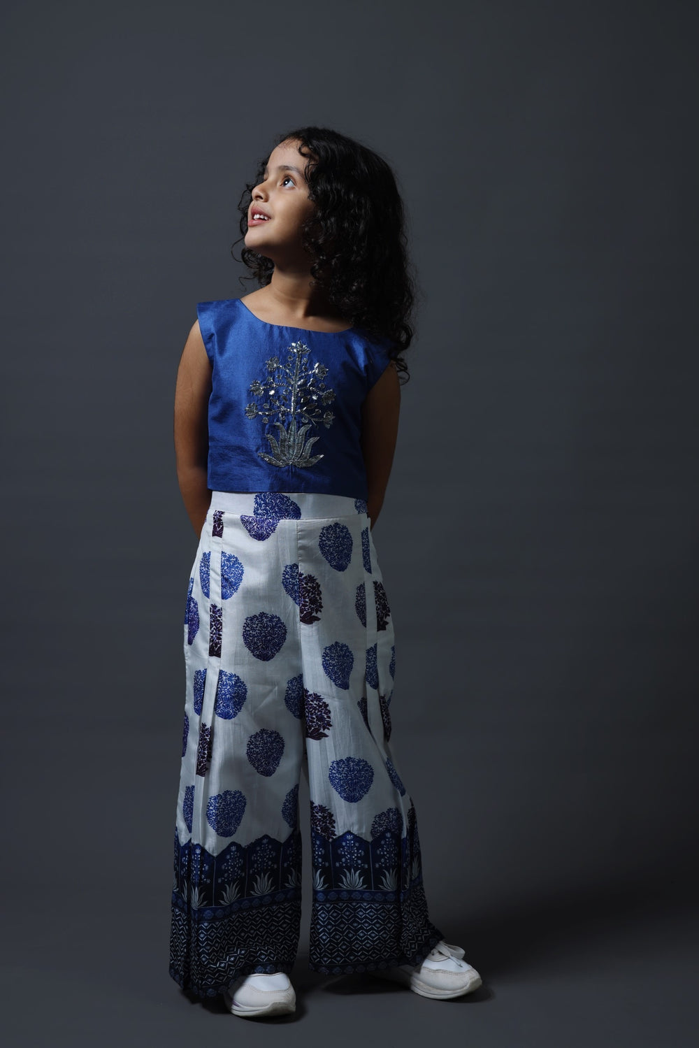 Hand Embroidered Crop Top With Pleated Pants image 1