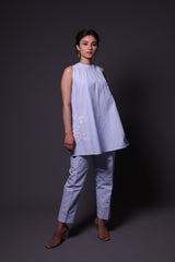 Blue and White Stripes Coord Set with Embroidery image 0