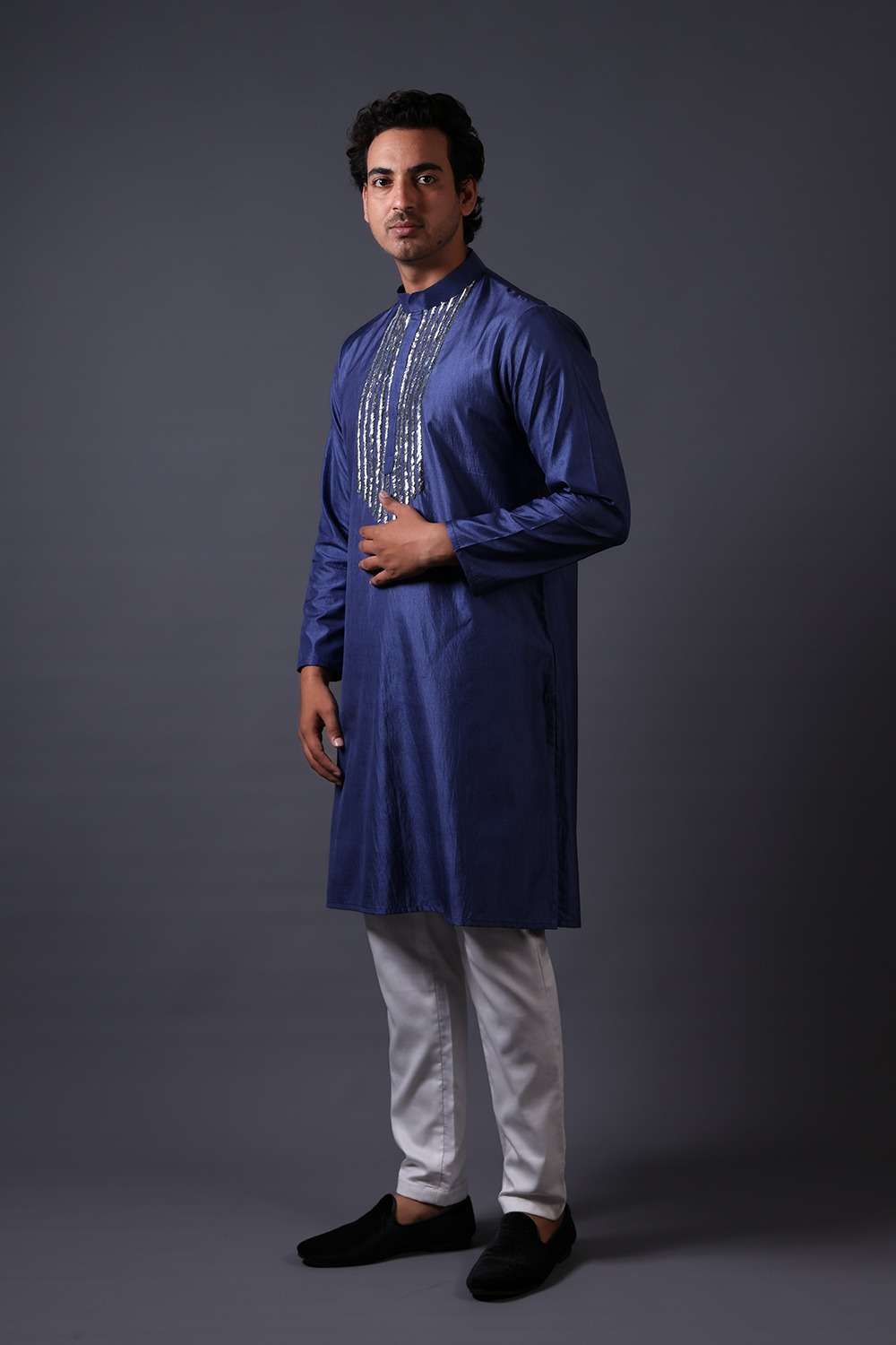 Neeli buti Hand Embroidered twinning set for Father + Daughter image 2