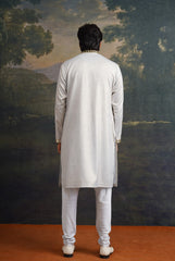 Frost grey gold fully hand embroidered mirror kurta set image 5
