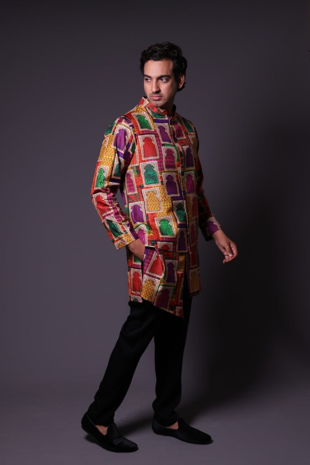 Nehru Jacket With Asymmetrical Kurta And Pant image 2