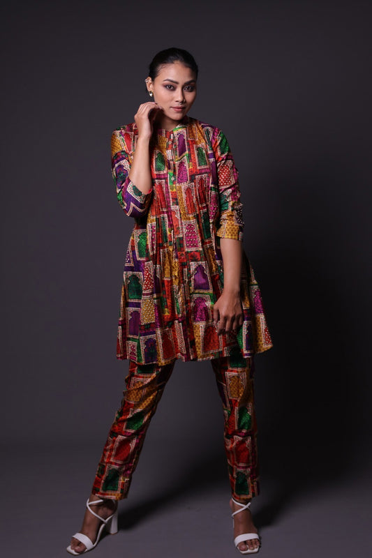 Hand Embroidered Pintuck Kurti With Pants image 0