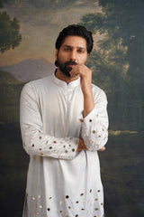 Silver ash Hand-Embroidered Mirror Work Kurta Set image 3