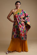 Hand-Embroidered Yellow Off-Shoulder Mirror Work Kurta with Sharara