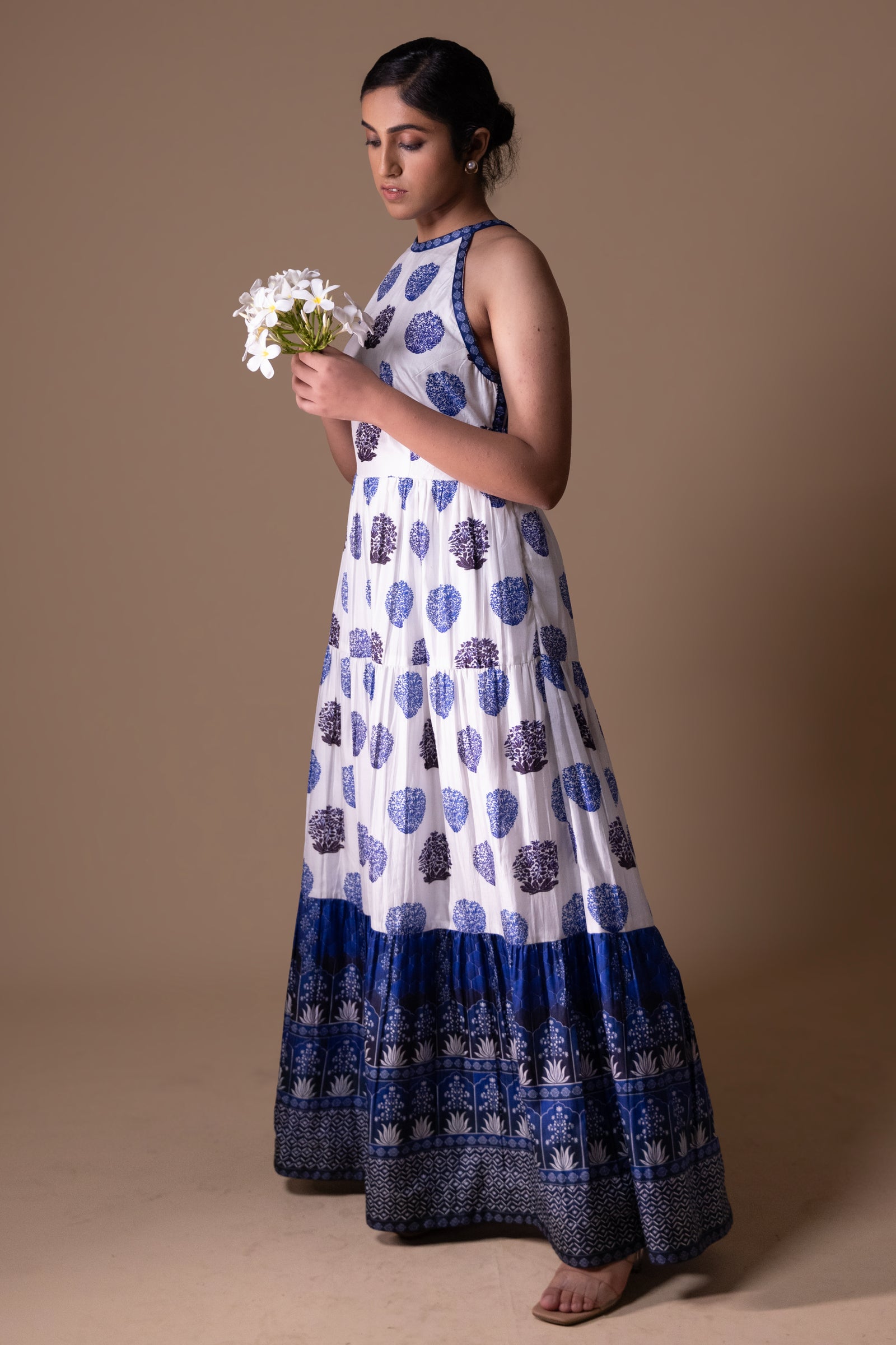 Anika - Blue digital printed tiered maxi dress