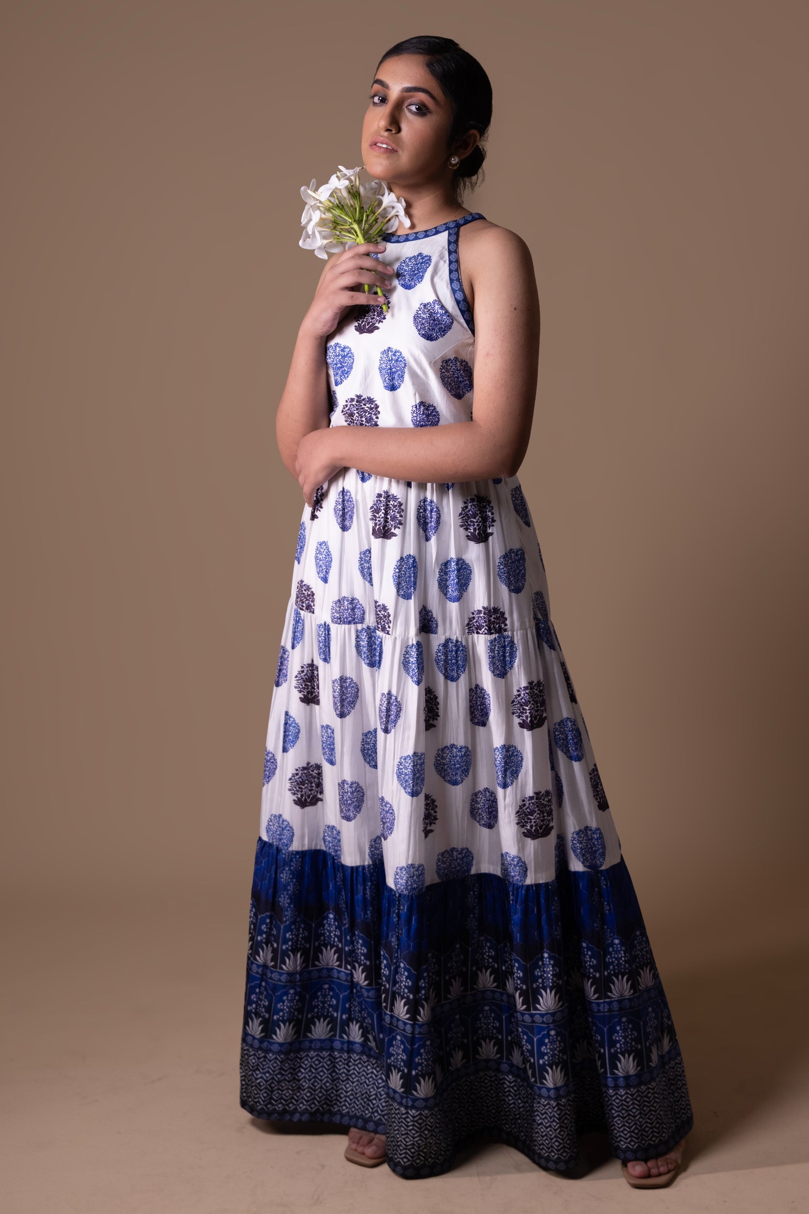 Anika - Blue digital printed tiered maxi dress