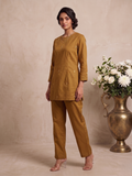 Honey Dusk Brown Hand-Embroidered Cotton Co-ord Set