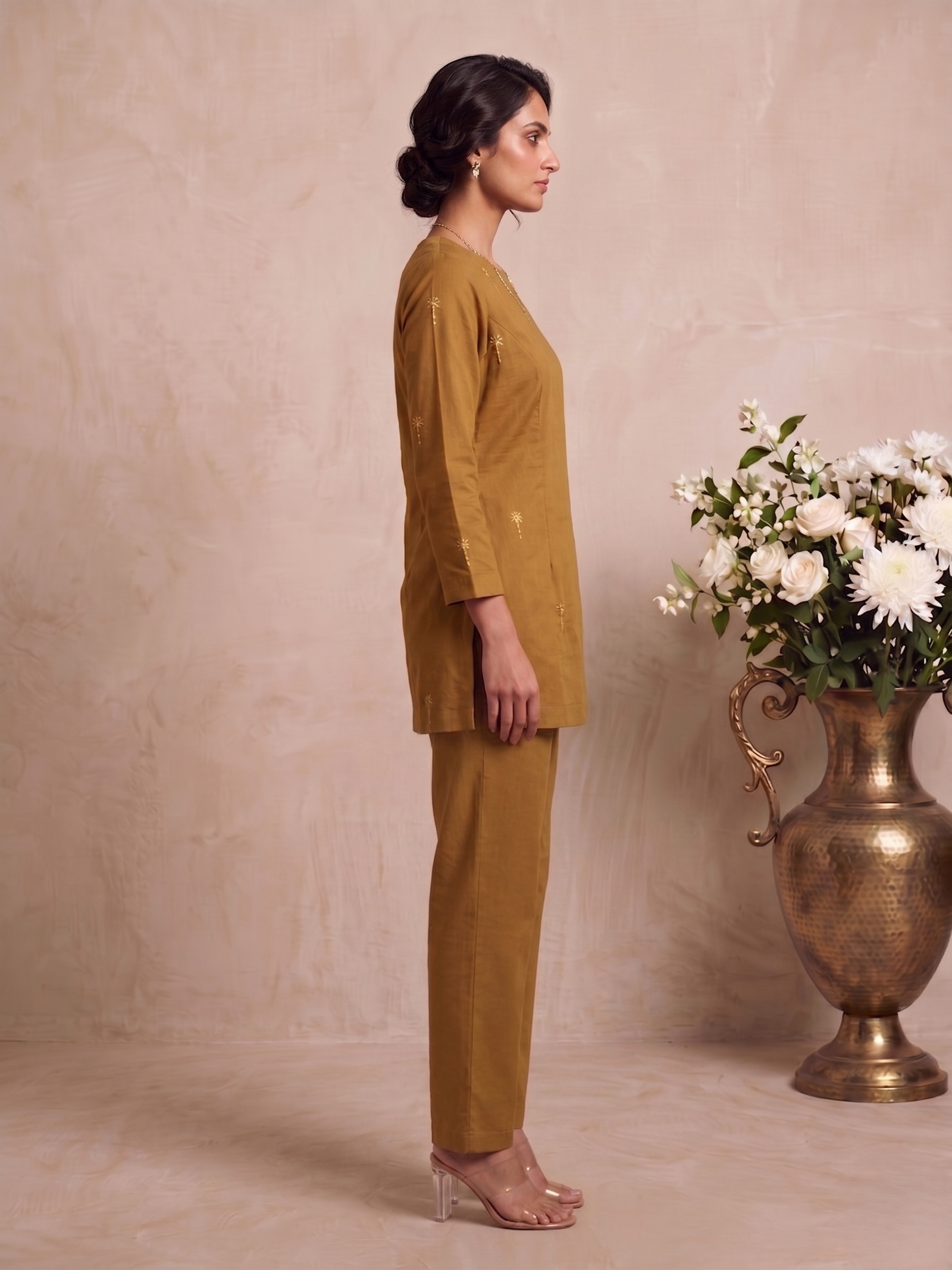 Honey Dusk Brown Hand-Embroidered Cotton Co-ord Set