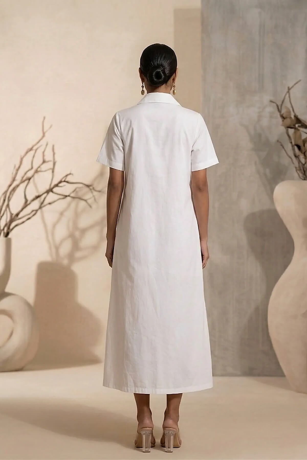 Cerise - White Hand-Embroidered Cotton Poplin Shirt Dress