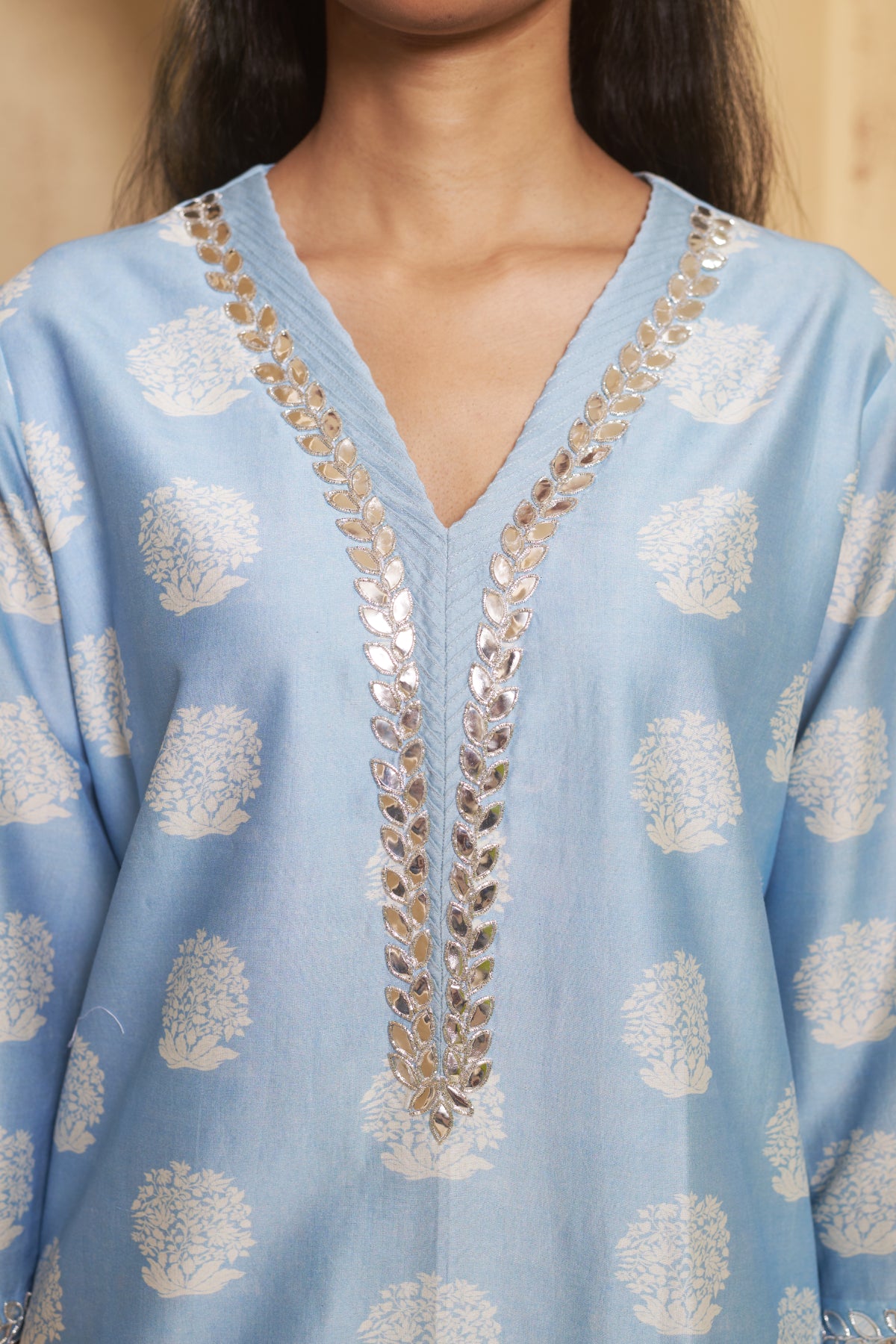 Chameli Hand Embroidered Leatherite Work Kurta With Pant