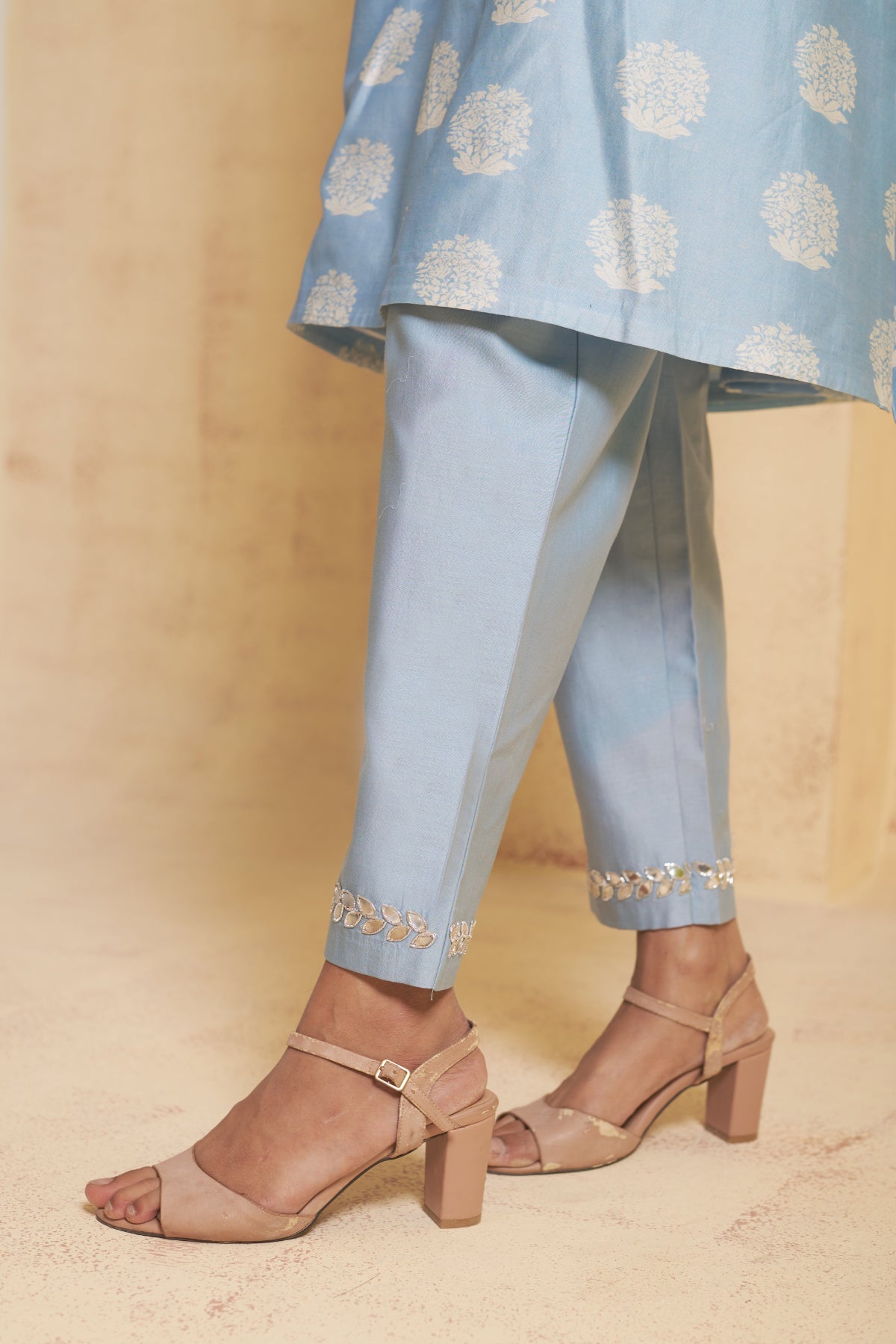 Chameli Hand Embroidered Leatherite Work Kurta With Pant