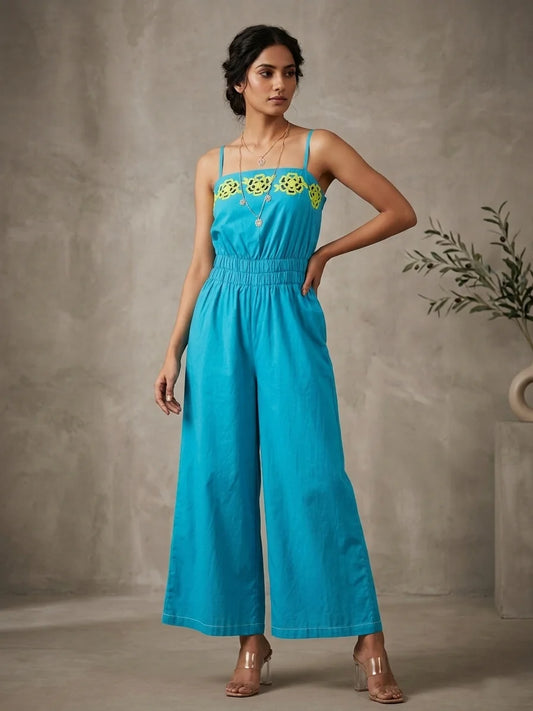 Celeste — Hand-Embroidered Cotton Poplin Jumpsuit Set