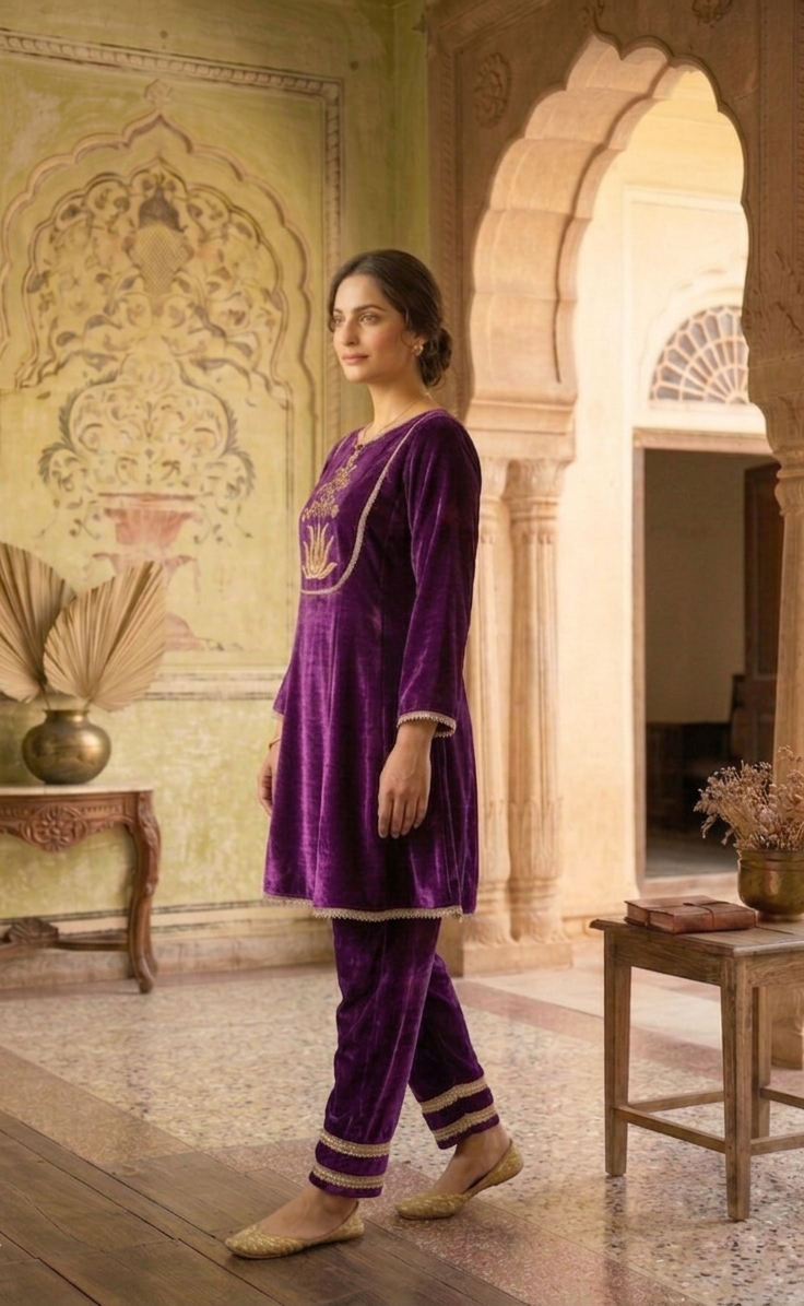 Purple Zardozi Hand-Embroidered Anarkali Set