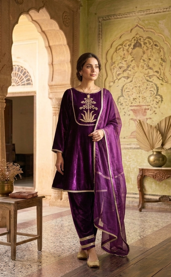 Zardozi work hand embroidered anarkali set