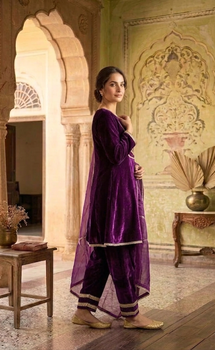 Purple Zardozi Hand-Embroidered Anarkali Set