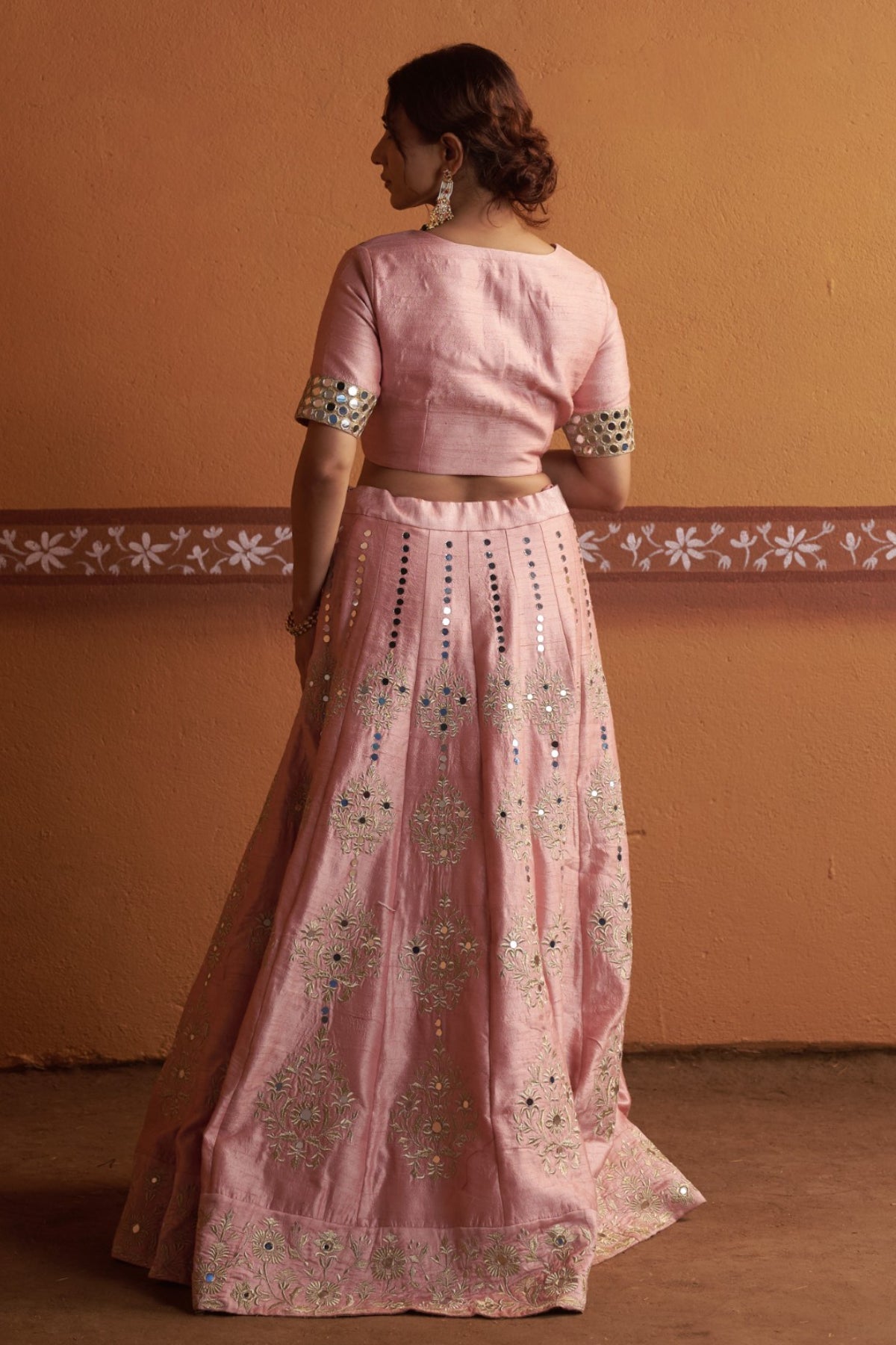 Komal - Blush Pink Hand-Embroidered Kalidar Lehenga Set