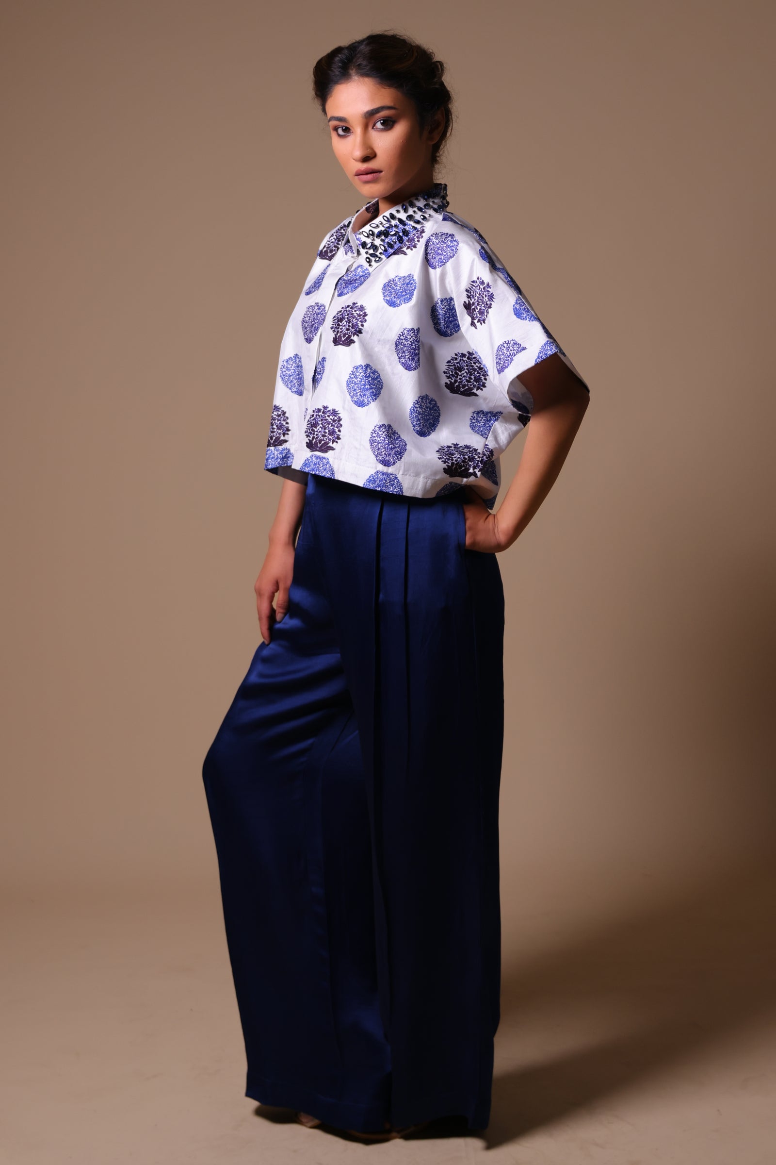 Kyra Boxy Half Shirt With Pleated Pant Set