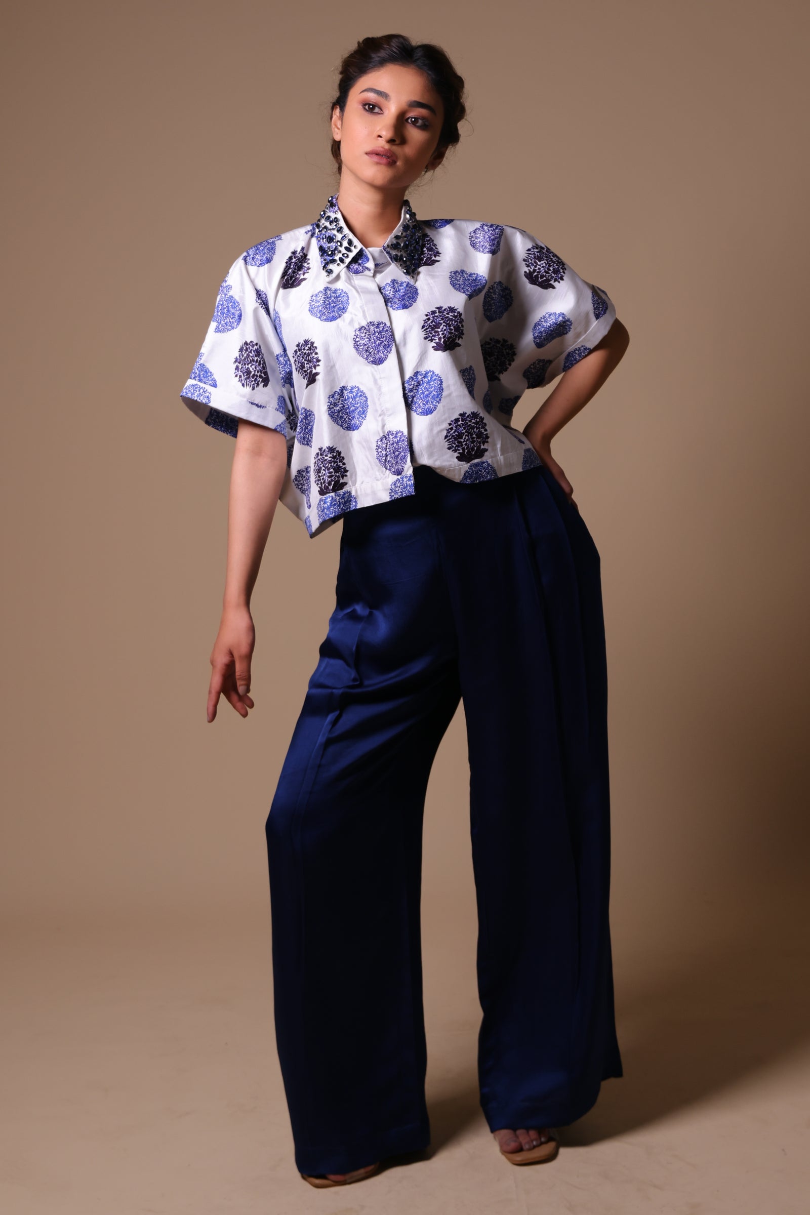 Kyra Boxy Half Shirt With Pleated Pant Set