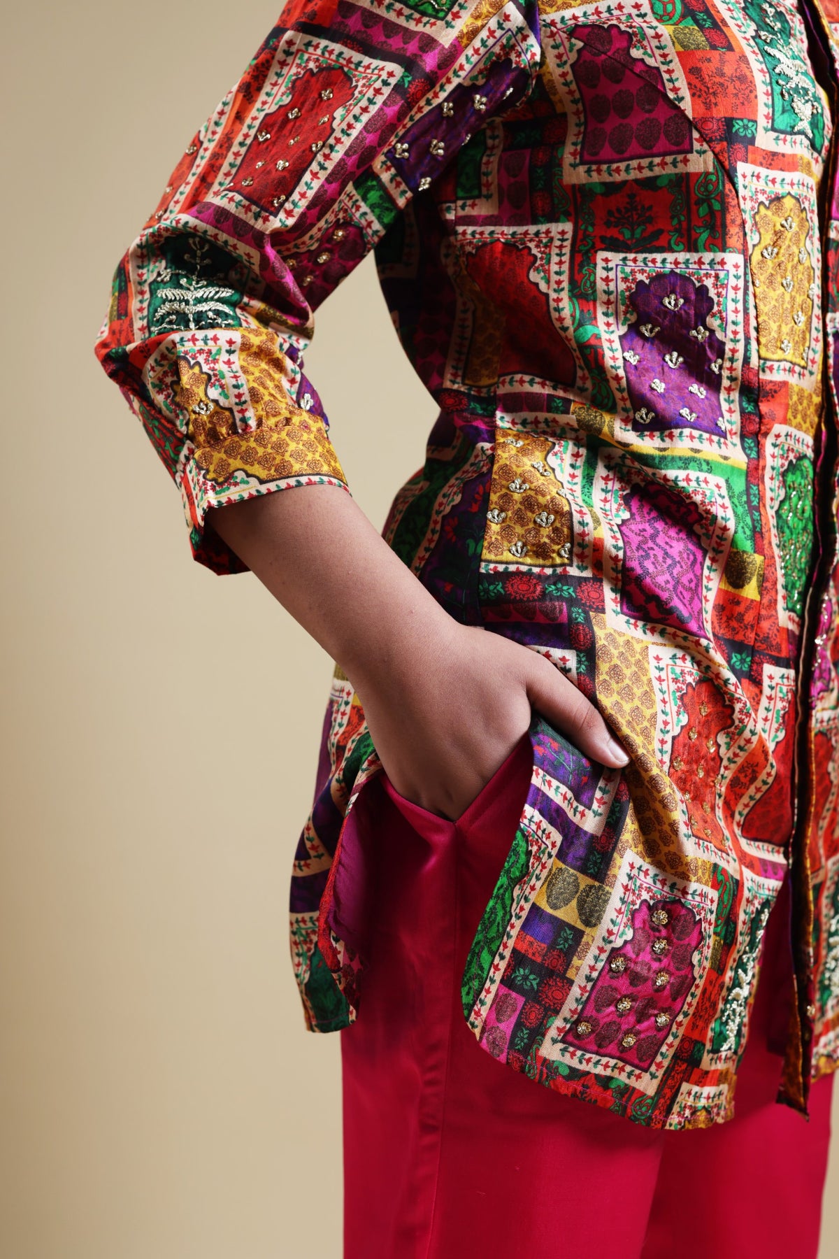 Samaira zardosi hand embroidered jharoka print co-ord set