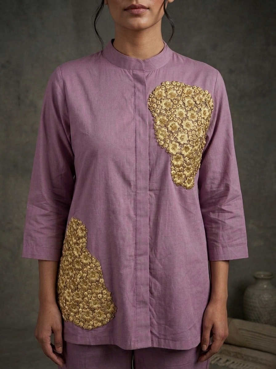 Golden Hour Lavender Hand-Embroidered Cotton Co-ord Set