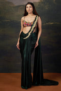 Mira - Green Intricate Handwork Pre-Draped Saree